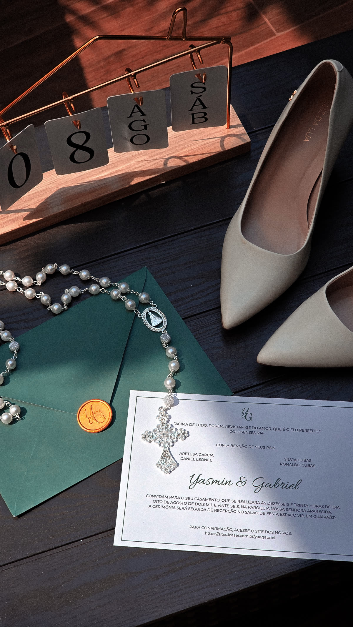 Convite e detalhes do casamento de Yasmin e Gabriel